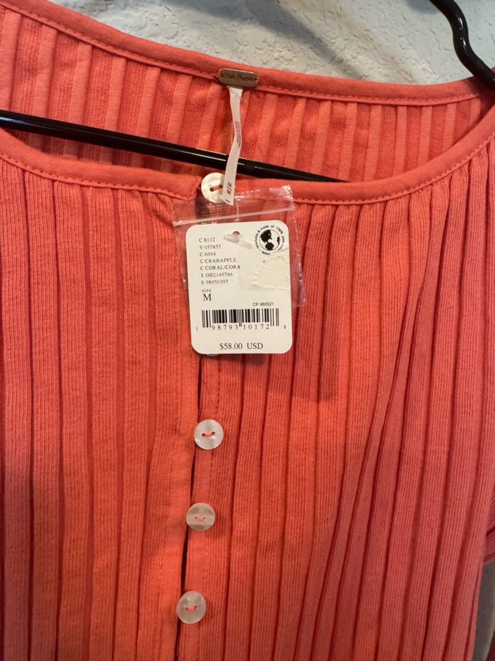 Free People Ribbed Button Front Top 🌺✨NWT - Picture 5 of 6
